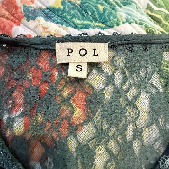 🆕POL Floral Lace Short Sleeve Tunic Green Size Small - Picture 10 of 12